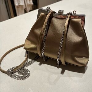 Vintage 90s Liz Clairborne Metallic Bronze Satin Mini Bag with Silver Chain